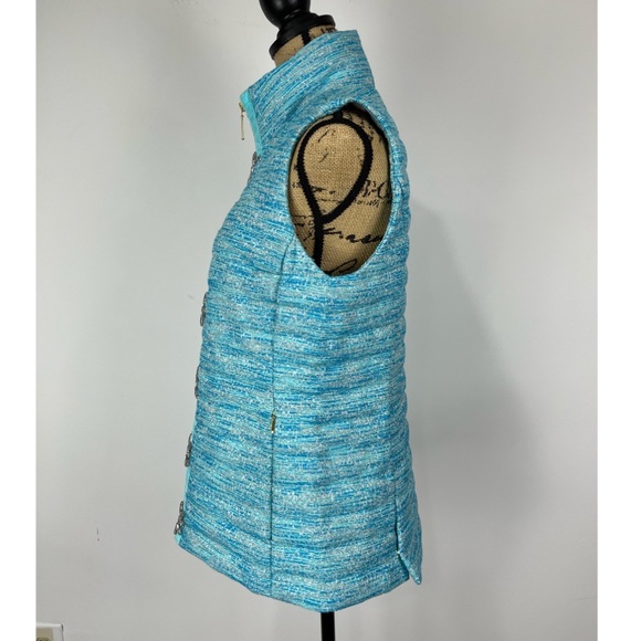 Lilly Pulitzer Noella Crystal Embellished Blue Oasis Resort Boucle Vest Medium - Picture 5 of 9